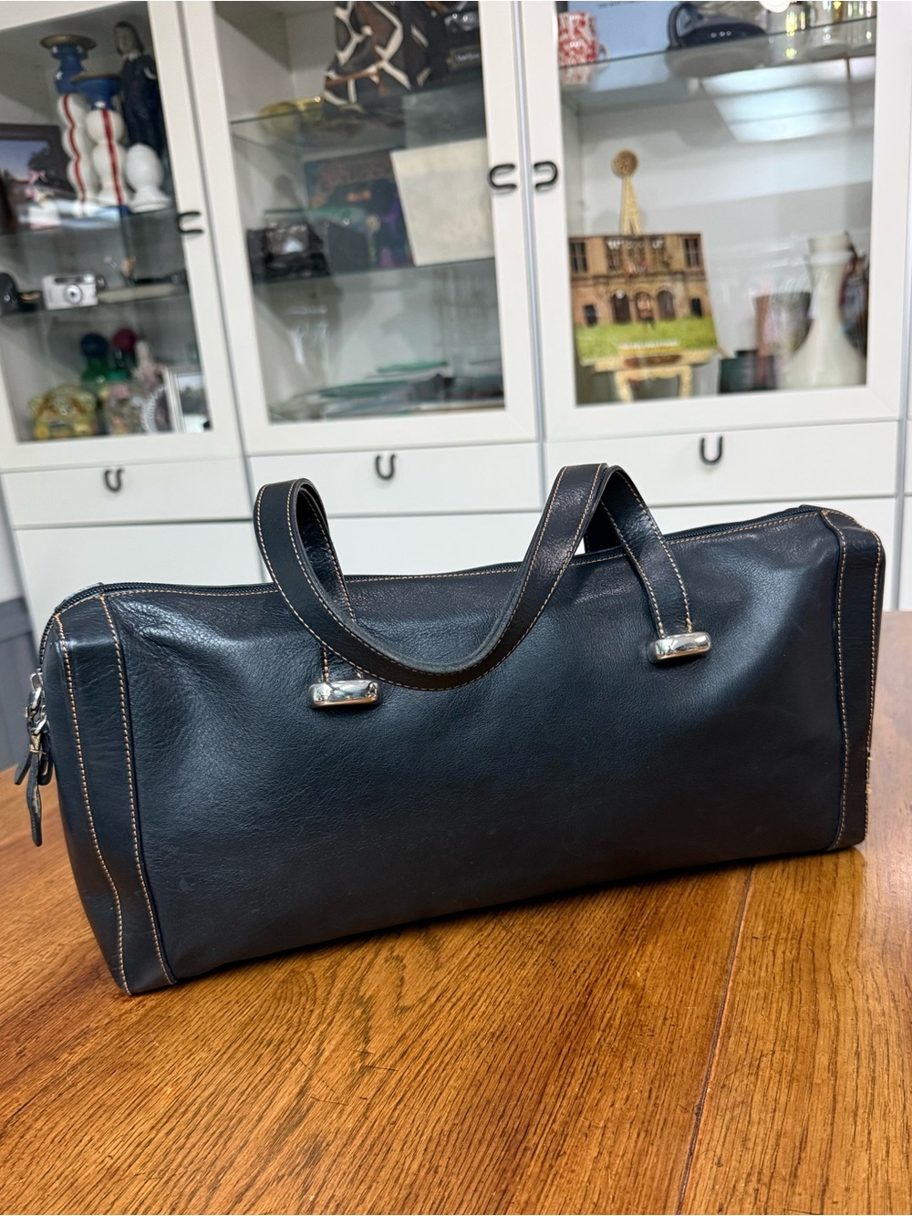 Plinio Visona Black Leather Baguette Shoulder Bag Made in Italy Minimalist - Picture 17 of 17